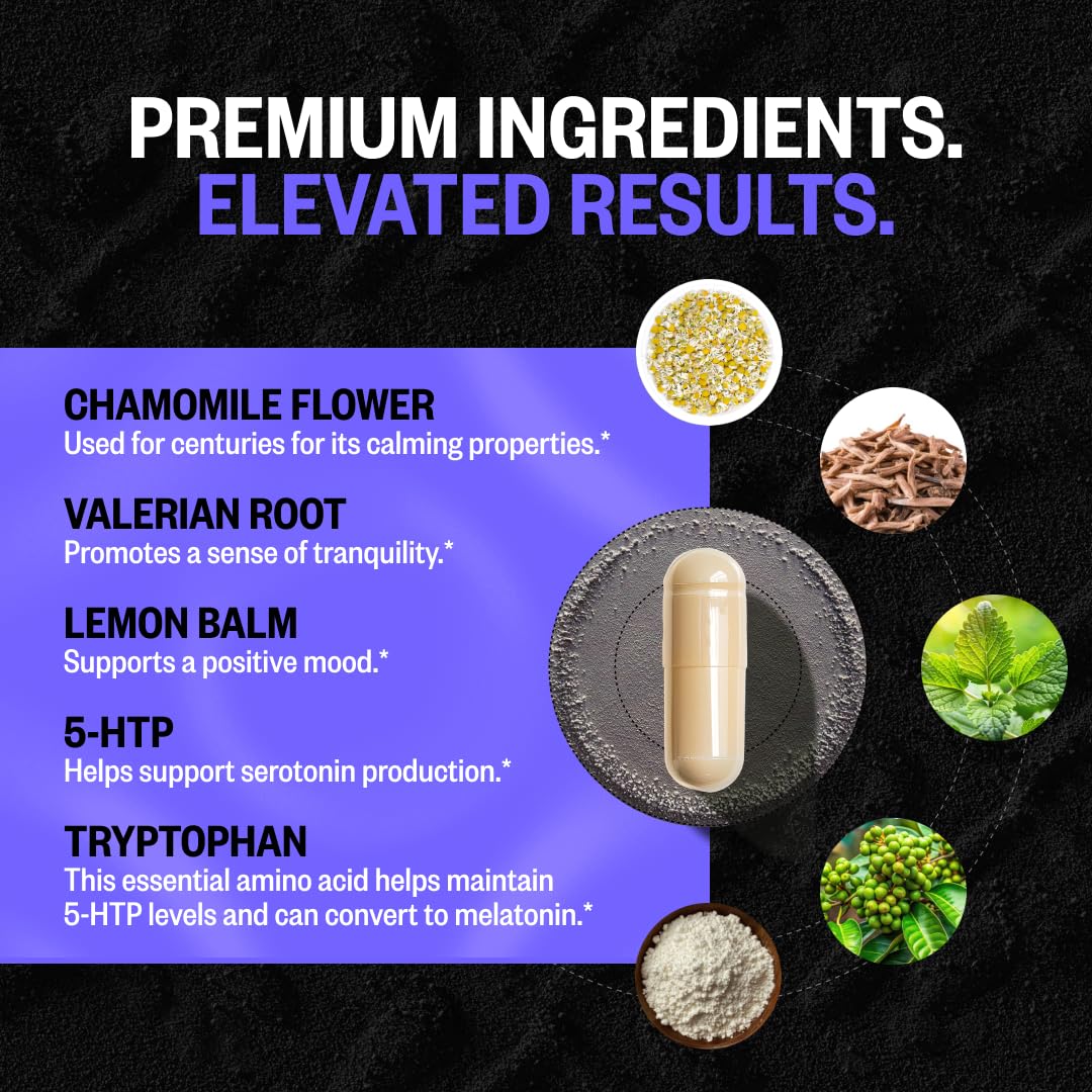 ONNIT New Mood valerian and chamomile aiding nighttime relaxation.