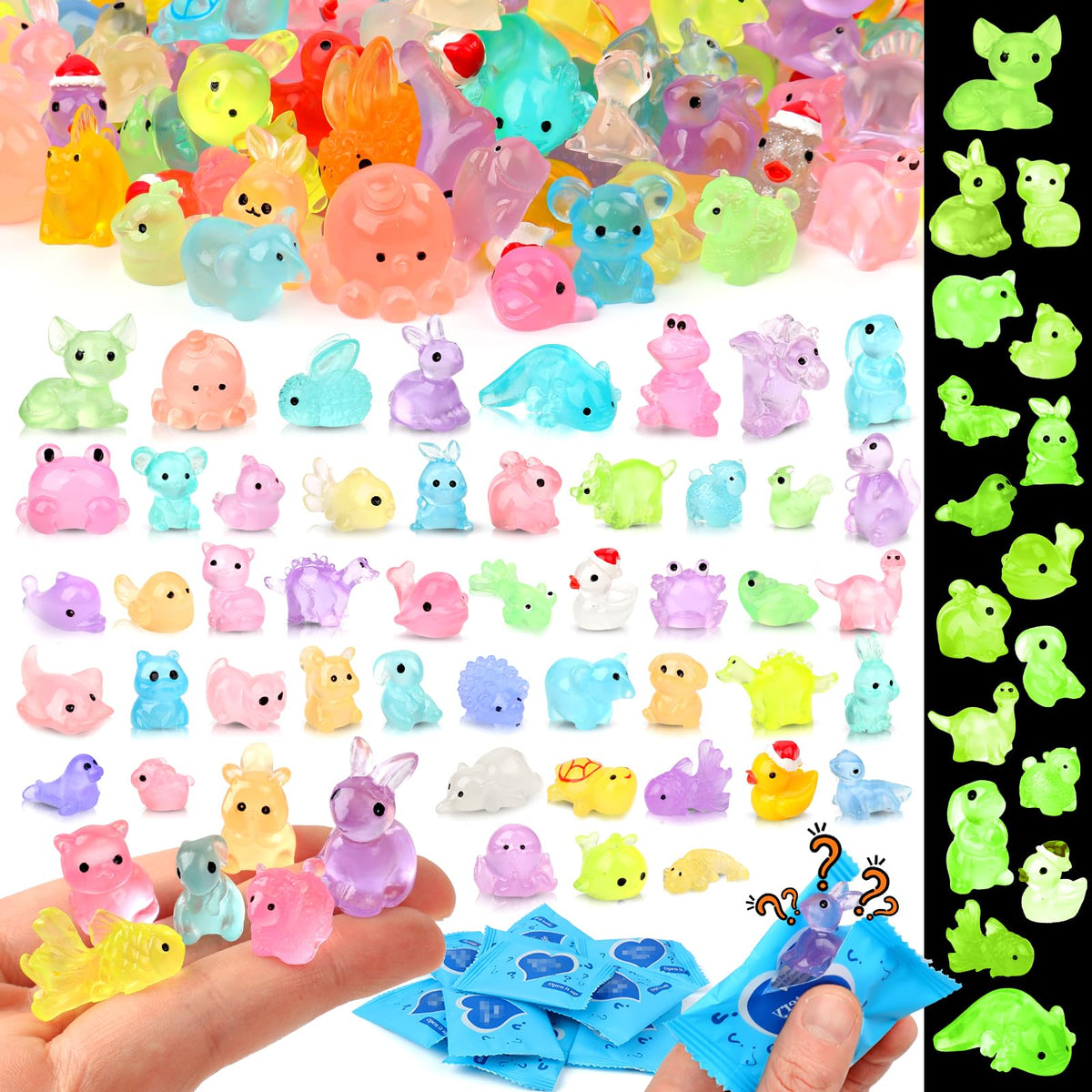 Onsioesd 100pcs glow mini resin animals for surprise decor and crafts