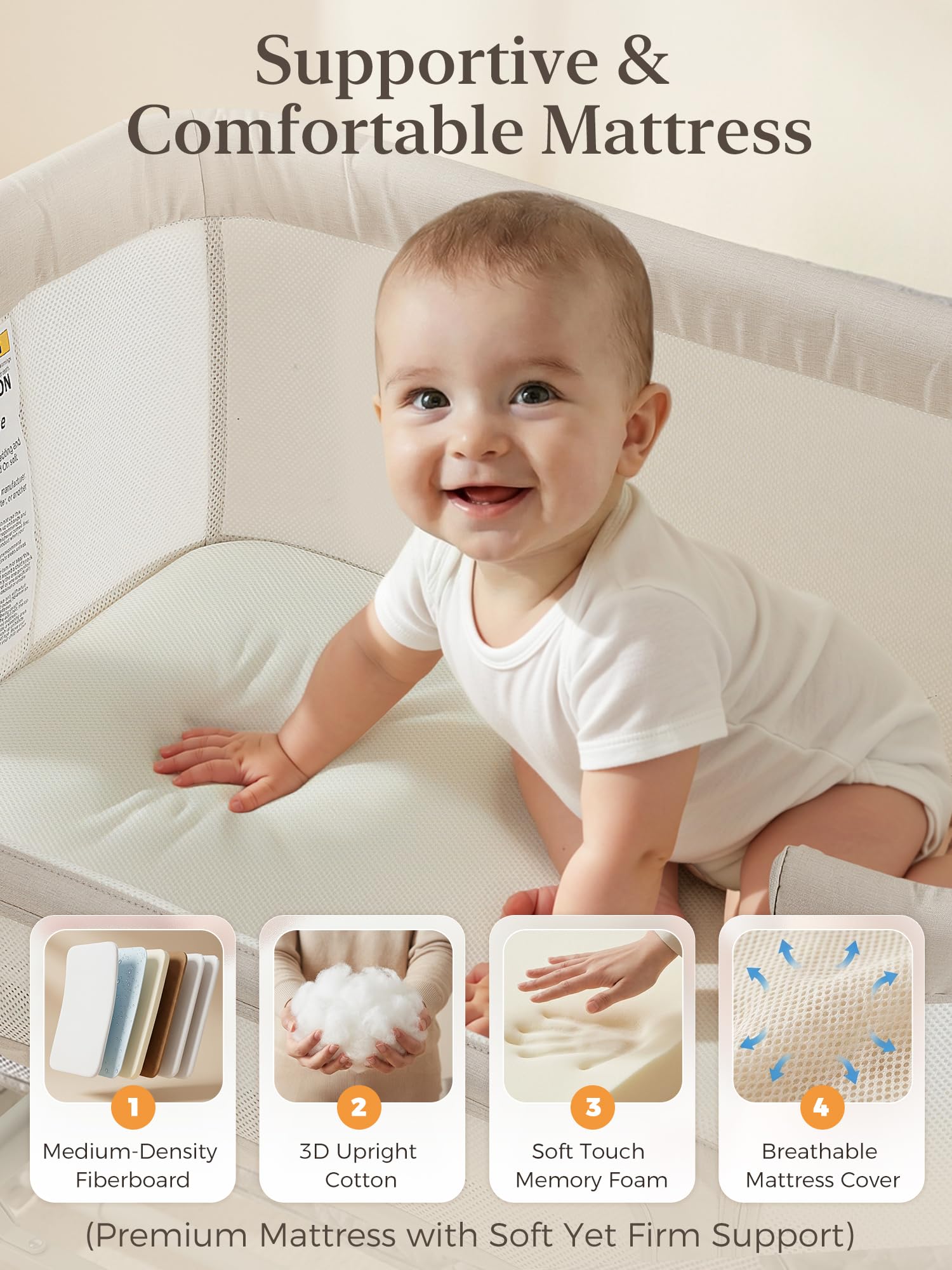 ONTHEWEI Baby Bassinet height-adjustable feature matching beds