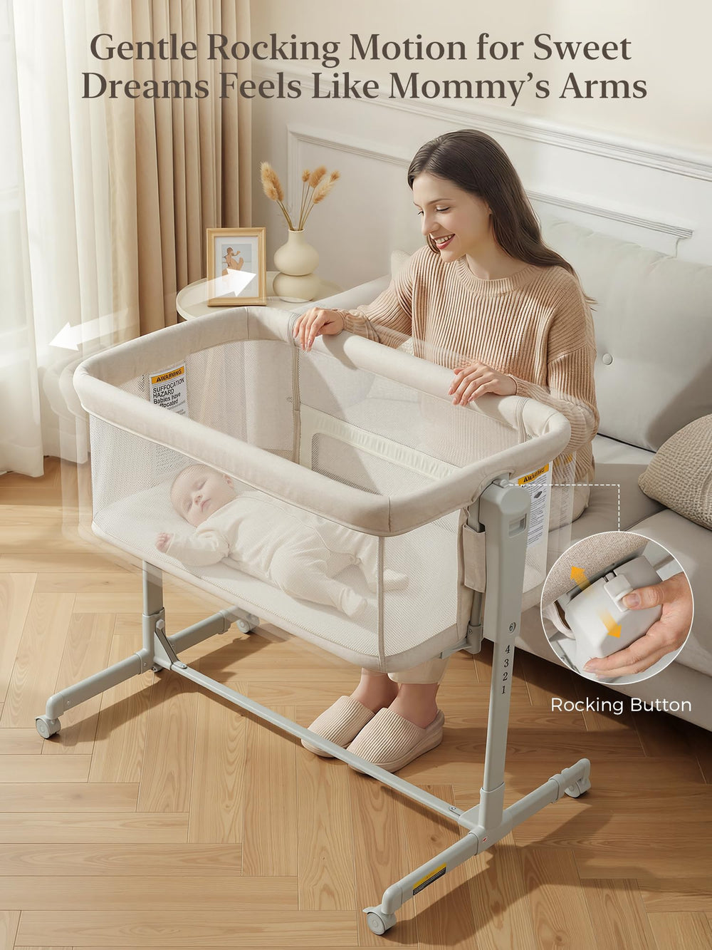 ONTHEWEI bassinet breathable mesh sides provide airflow and visibility