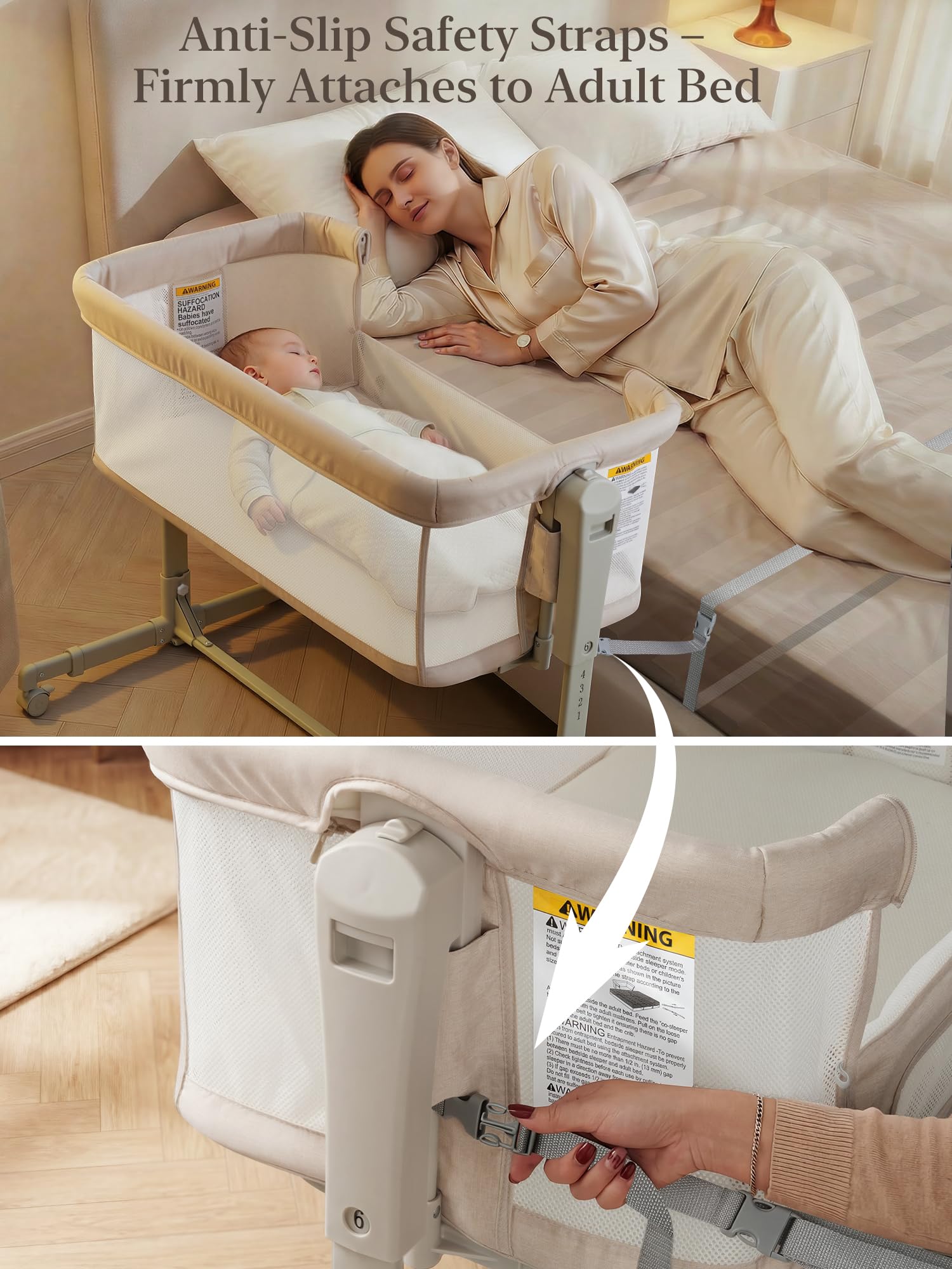ONTHEWEI bassinet with wheels for easy nursery mobility