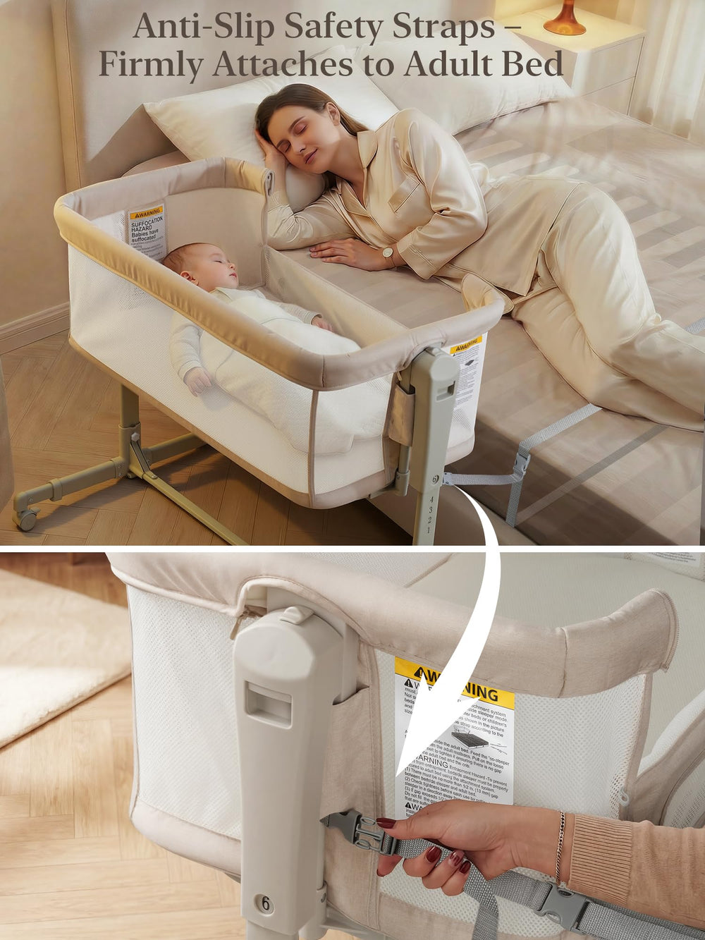 ONTHEWEI bassinet with wheels for easy nursery mobility