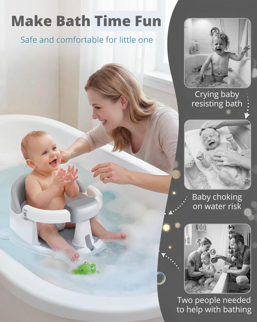 ONTHEWEI non-slip cushions help keep baby upright in the tub.