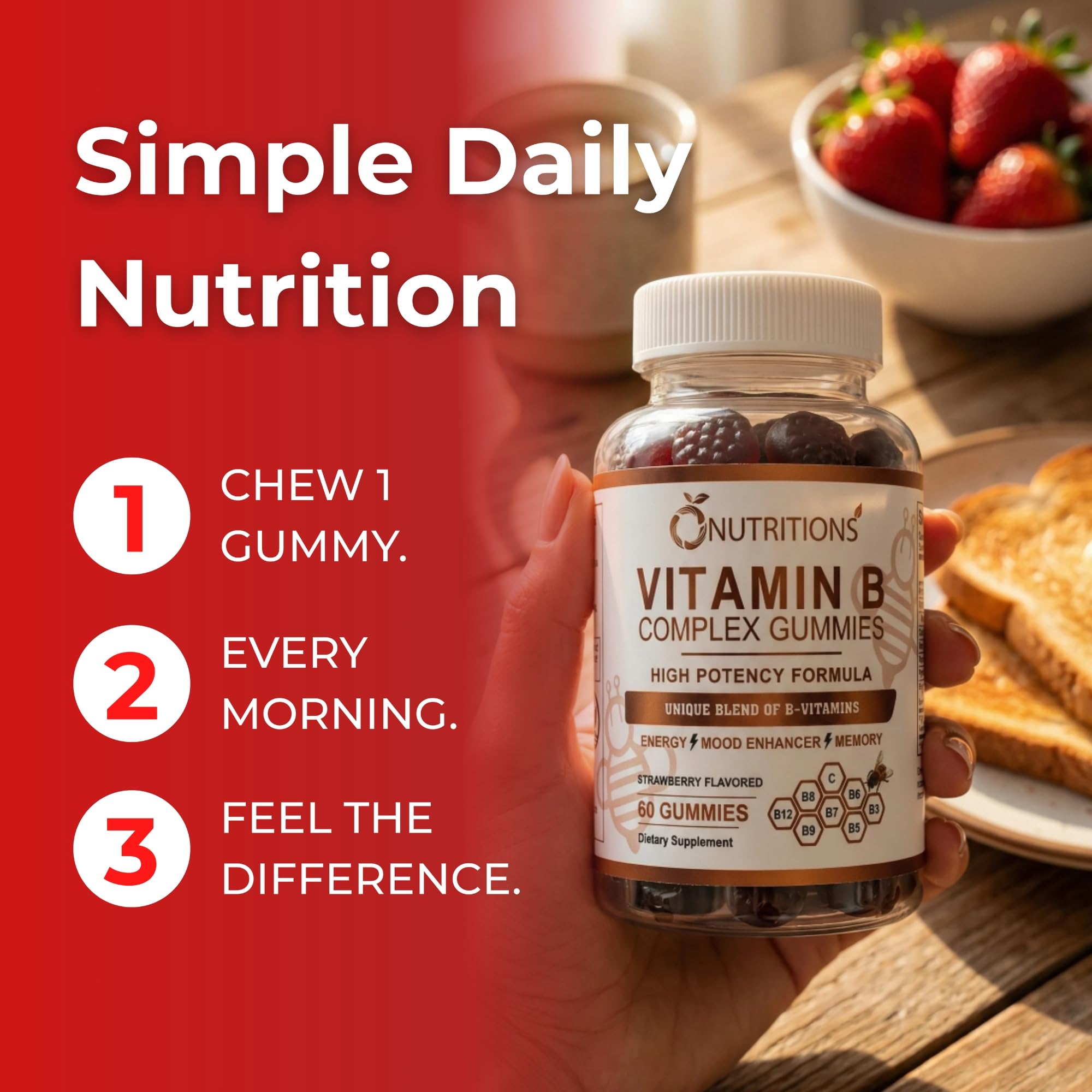 O NUTRITIONS Busy adults and teens taking one gummy daily.