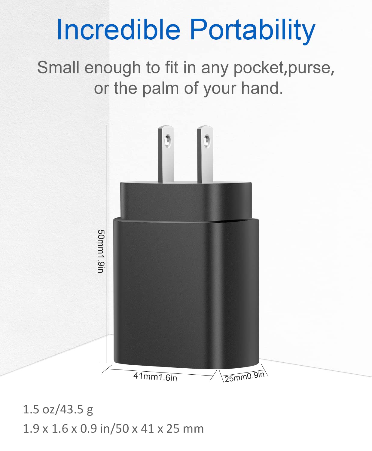 ONXROM compact black charger fits neatly on a nightstand