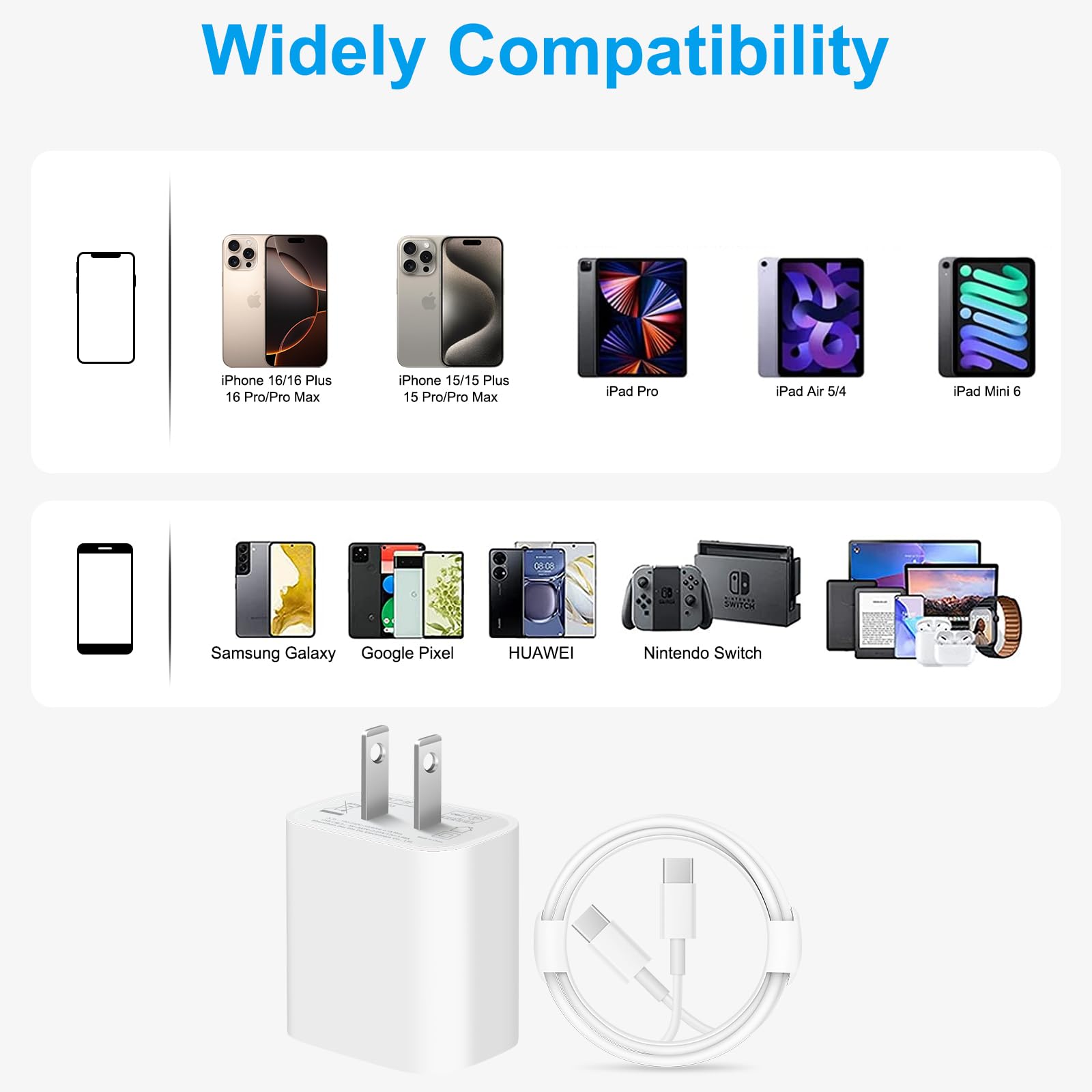 ONXROM charger works with iPhone and iPad devices, including iPad Pro.