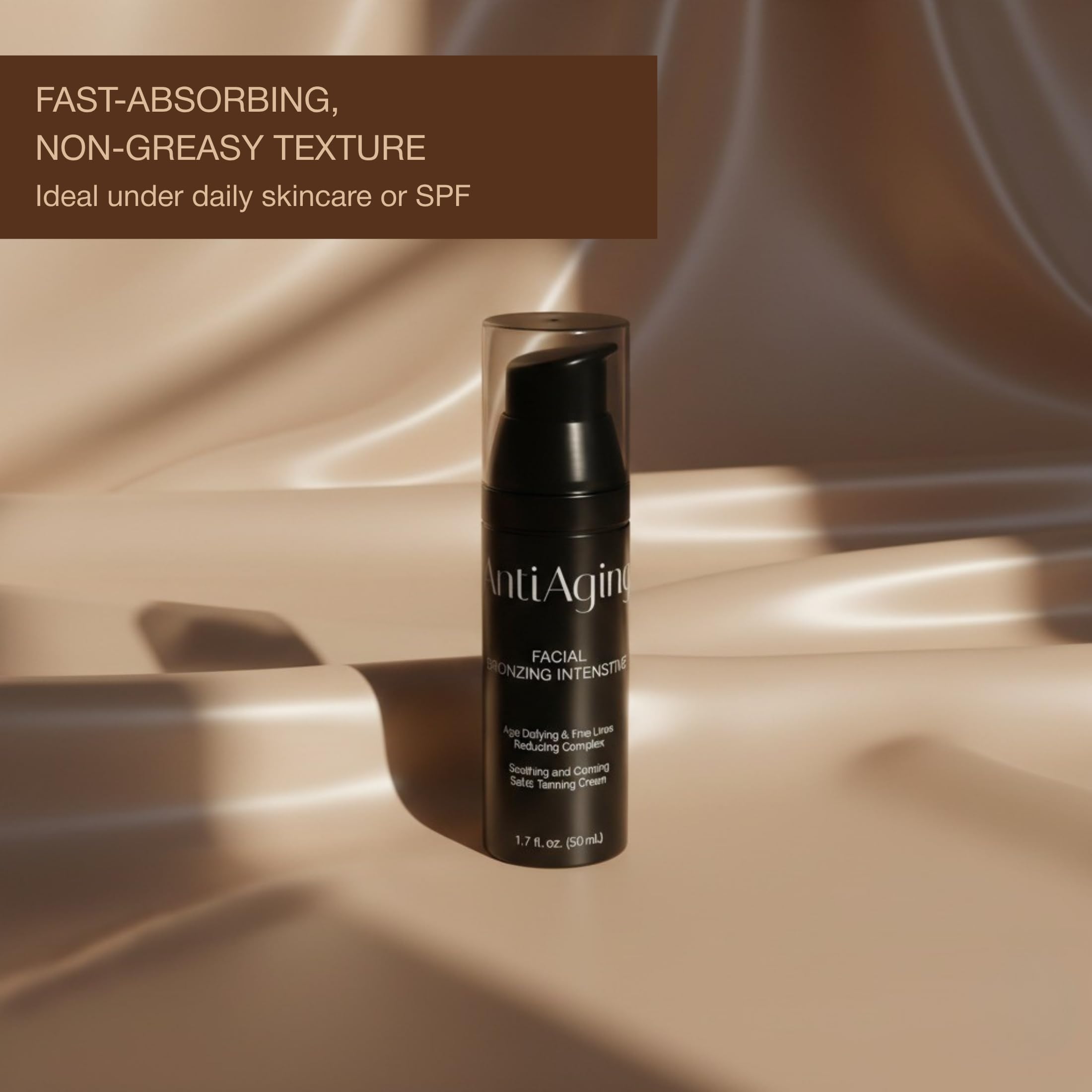 Onyx lotion bed-side image implies easy integration into a spa-like routine.