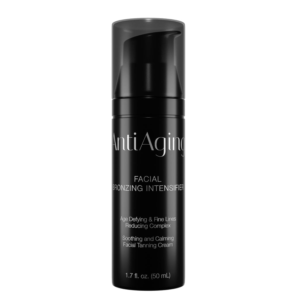 Onyx anti-aging face tanning lotion bottle provides a hydrating base for indoor tanning.