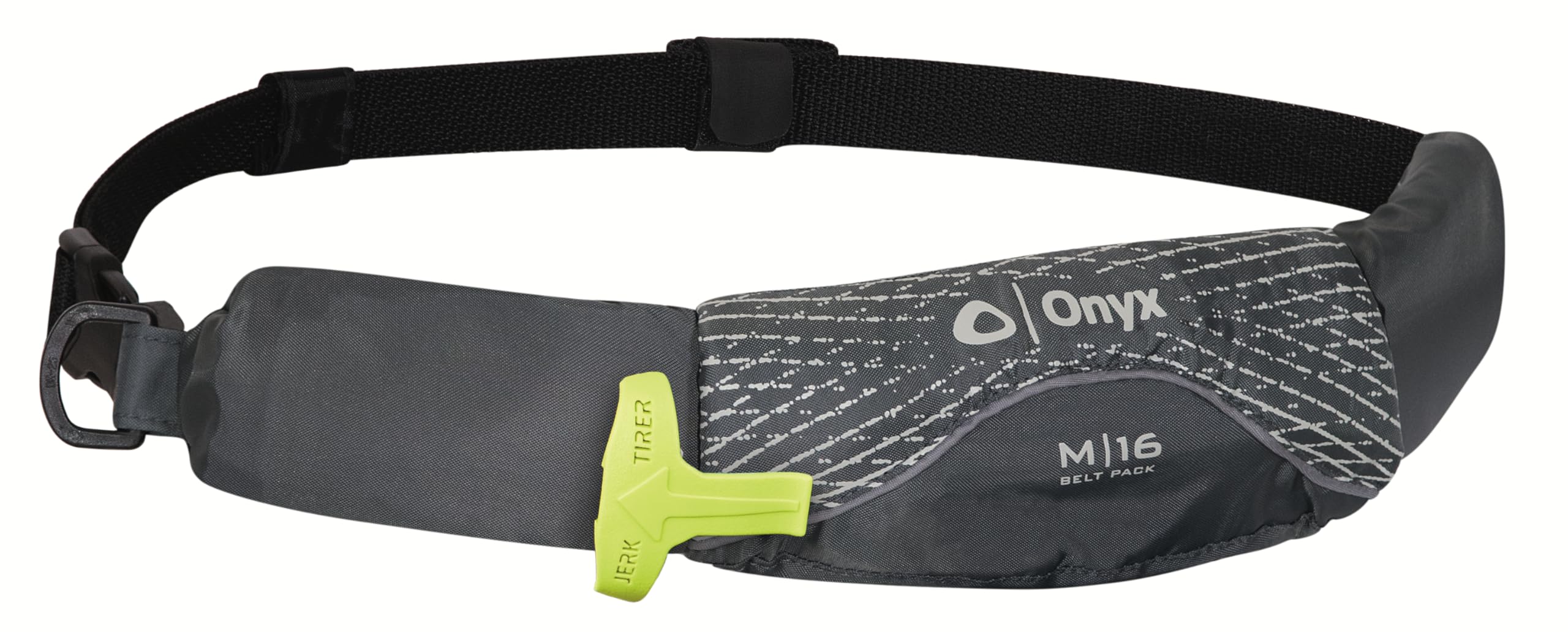 Onyx M-16 belt pack front view, slim buoyancy for hands-free boating.