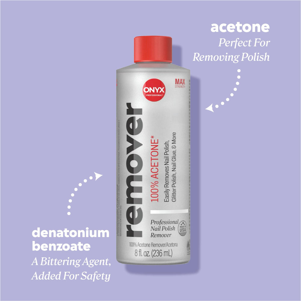 Onyx Professional acetone remover bottle used for gel and glitter polish.