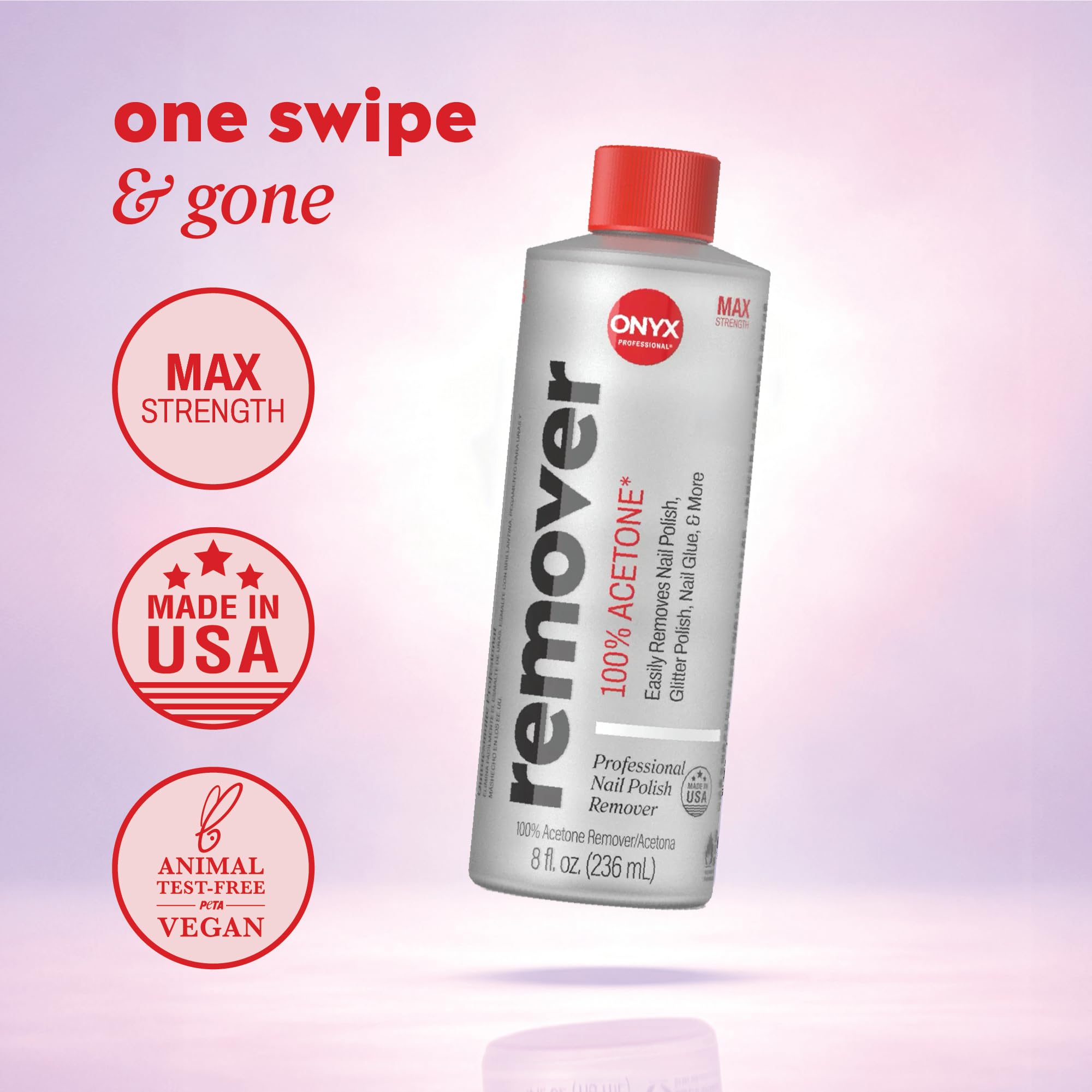 Onyx Professional glitter polish remover close-up demonstrating shimmer polish removal.