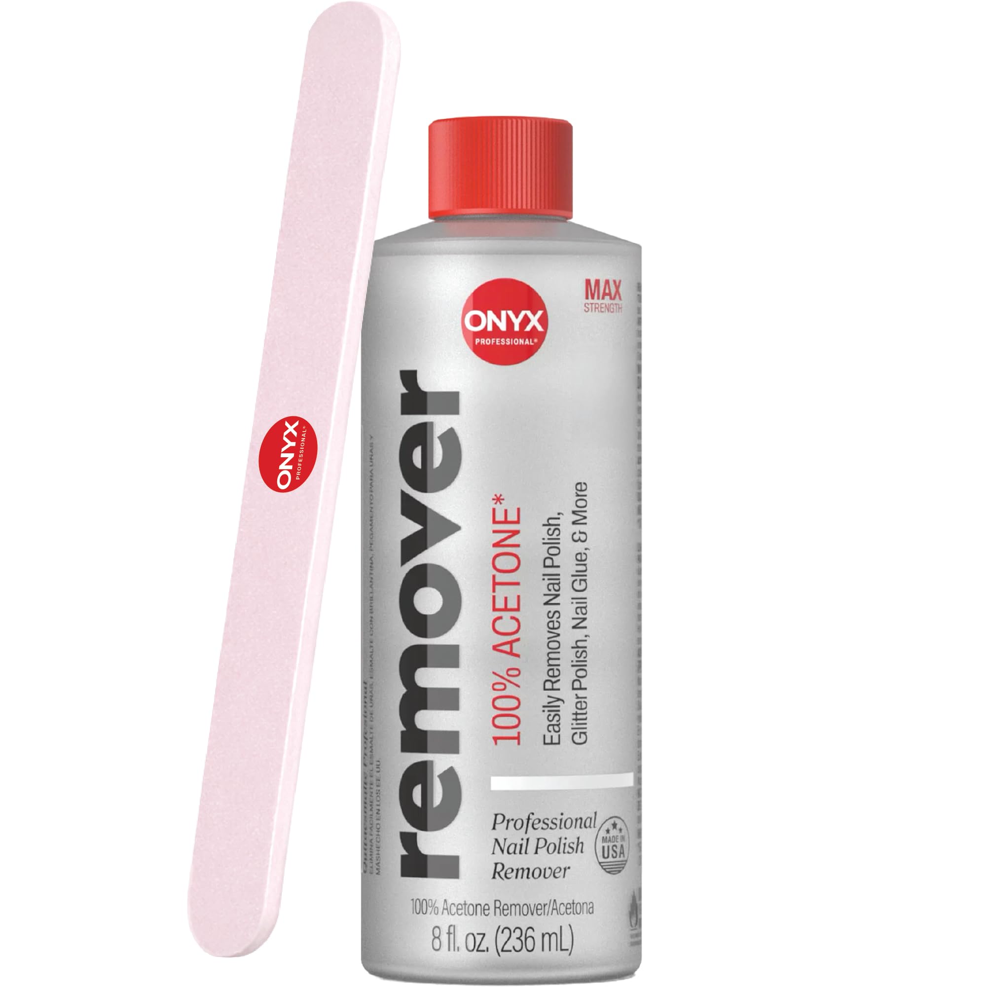 Onyx Professional pure acetone remover bottle 8oz for quick polish removal.