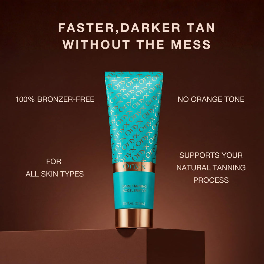 Onyx Strongest Dark Tanning Accelerator Lotion cream texture closeup highlights quick absorption and hydration.