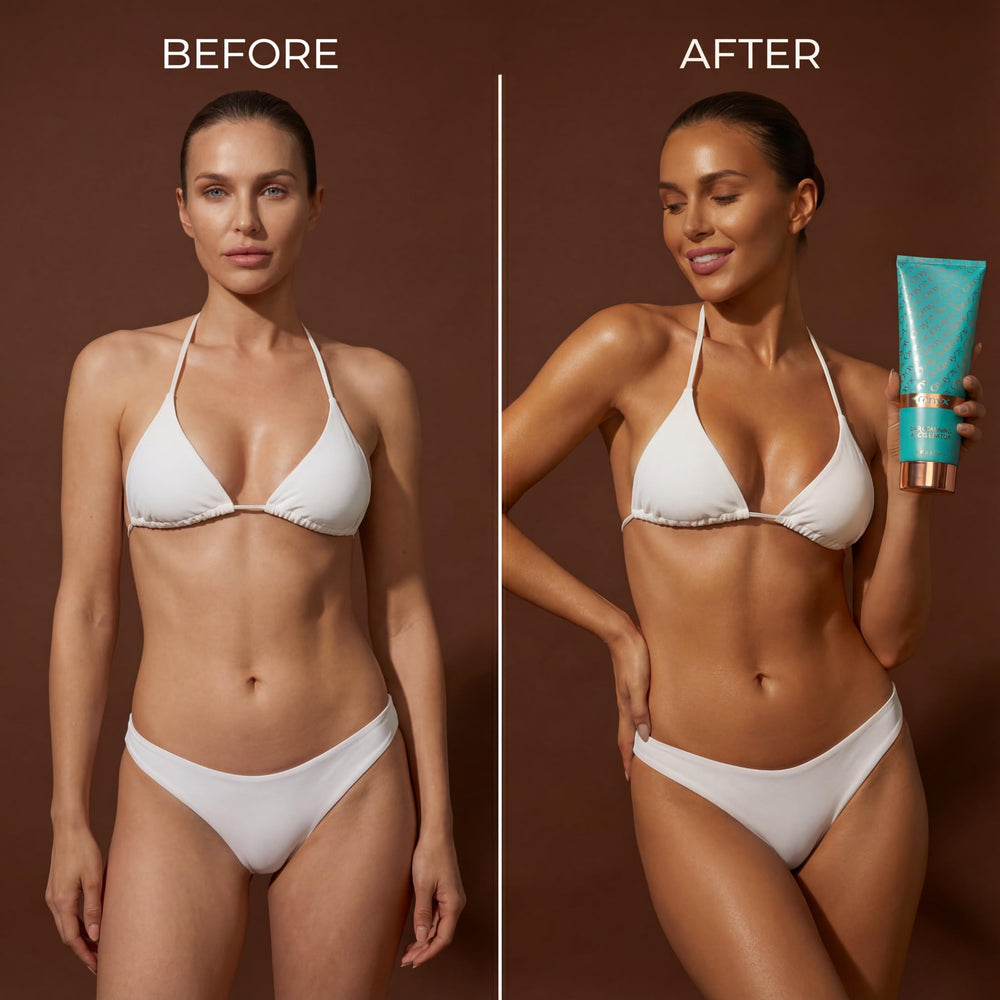 Onyx Strongest Dark Tanning Accelerator Lotion hydrating formula keeps skin soft during color development.