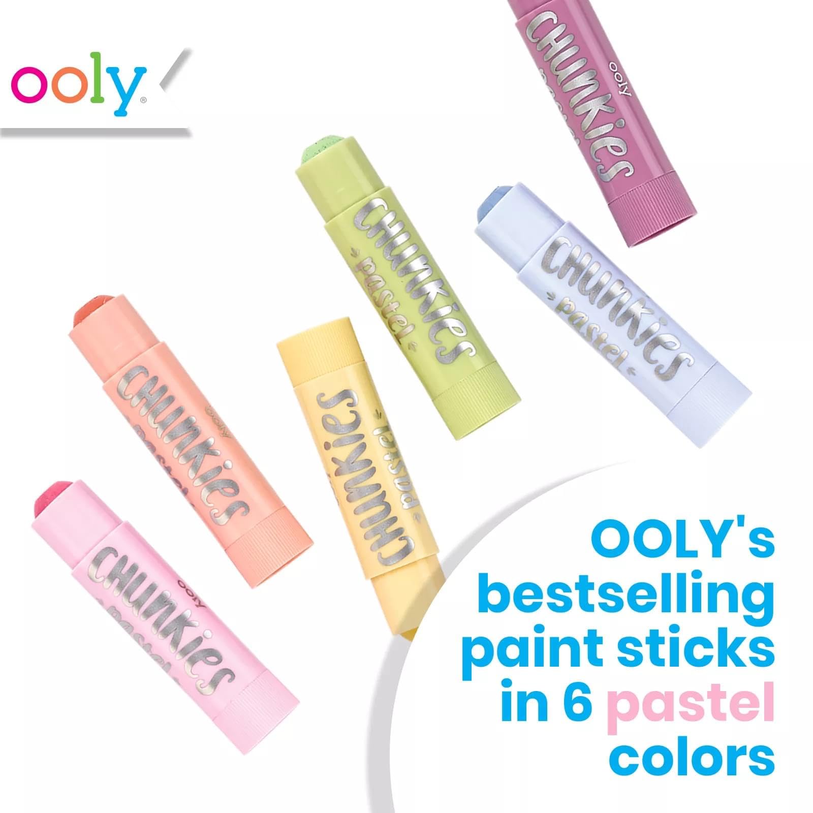 OOLY Chunkies pastel colors closeup showing vibrant pigments ready to blend.