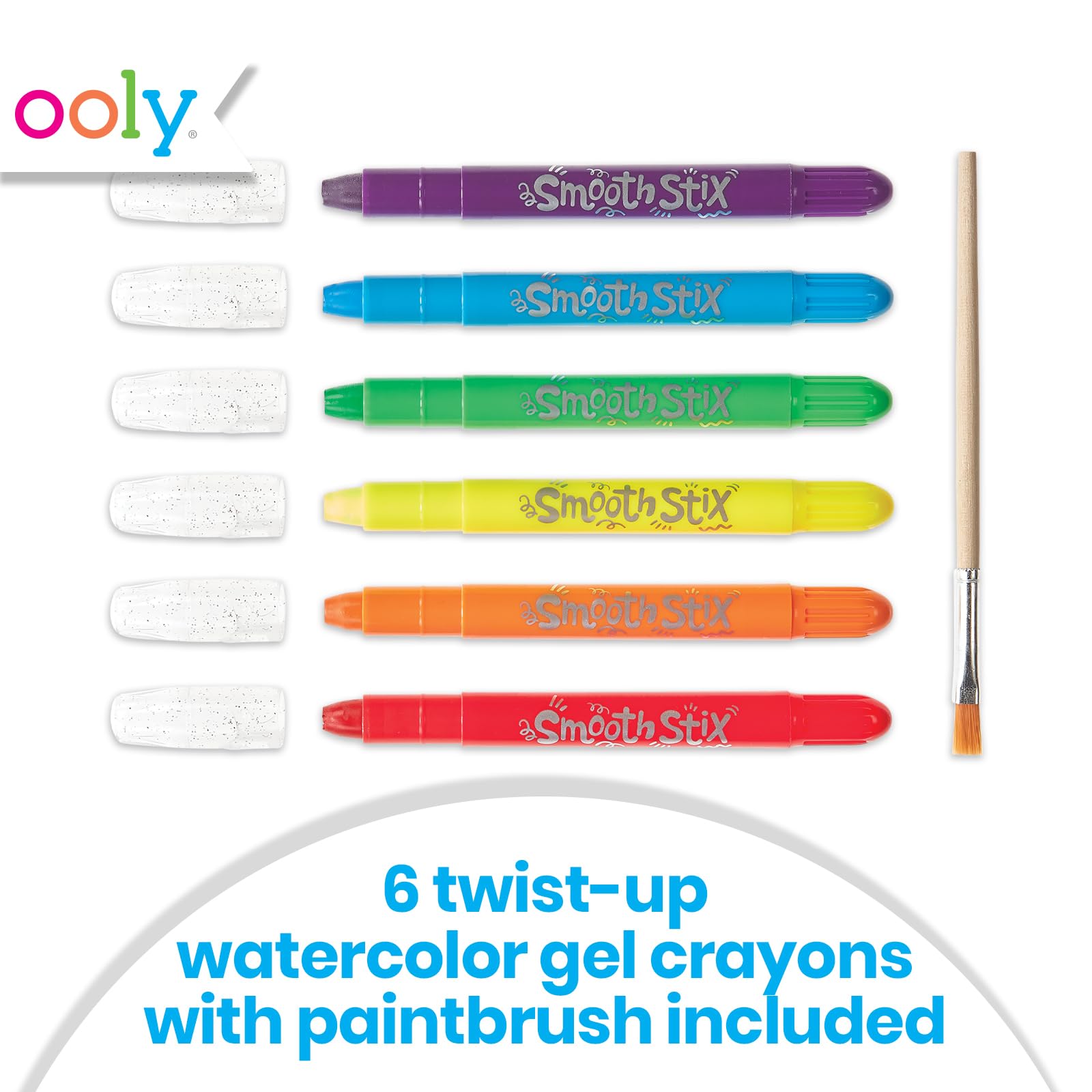 Ooly Smooth Stix gel crayons with wet brush enable watercolor blending.