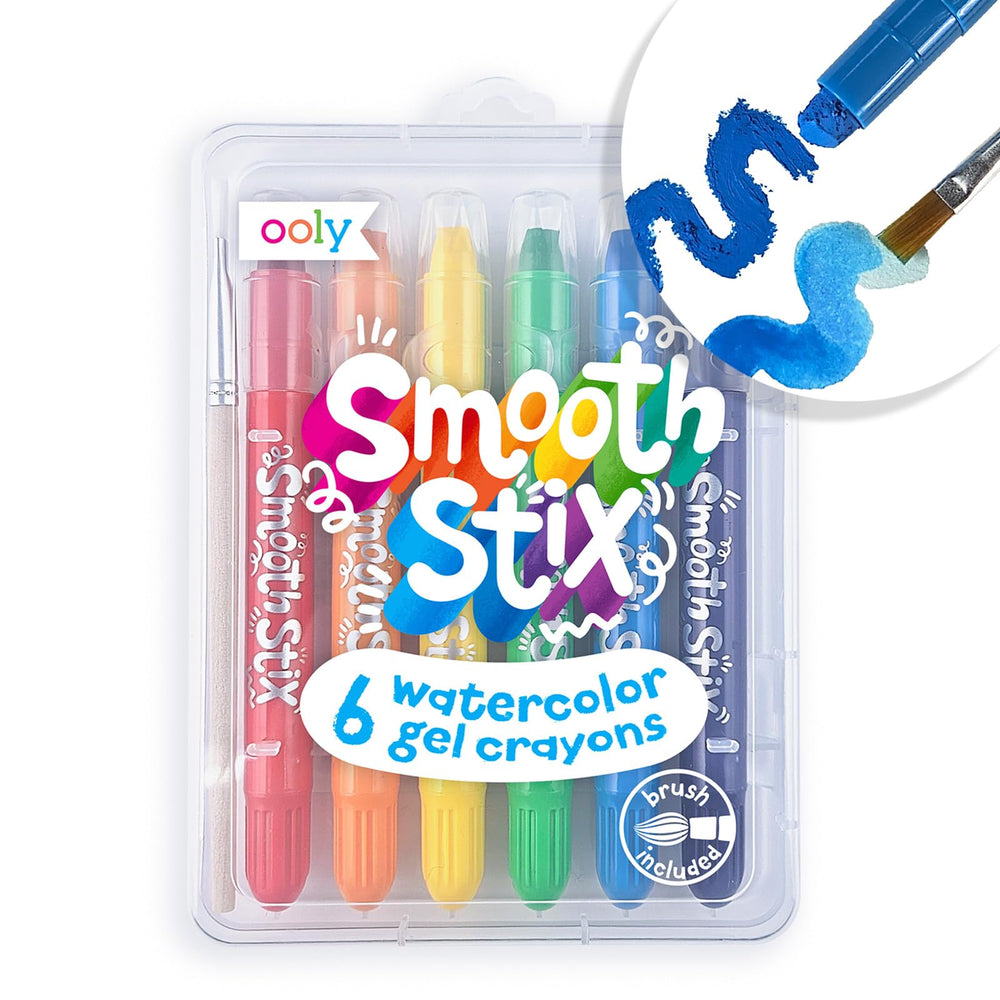 Ooly Smooth Stix gel crayons set of 6 with rainbow colors for bold glass and paper art.