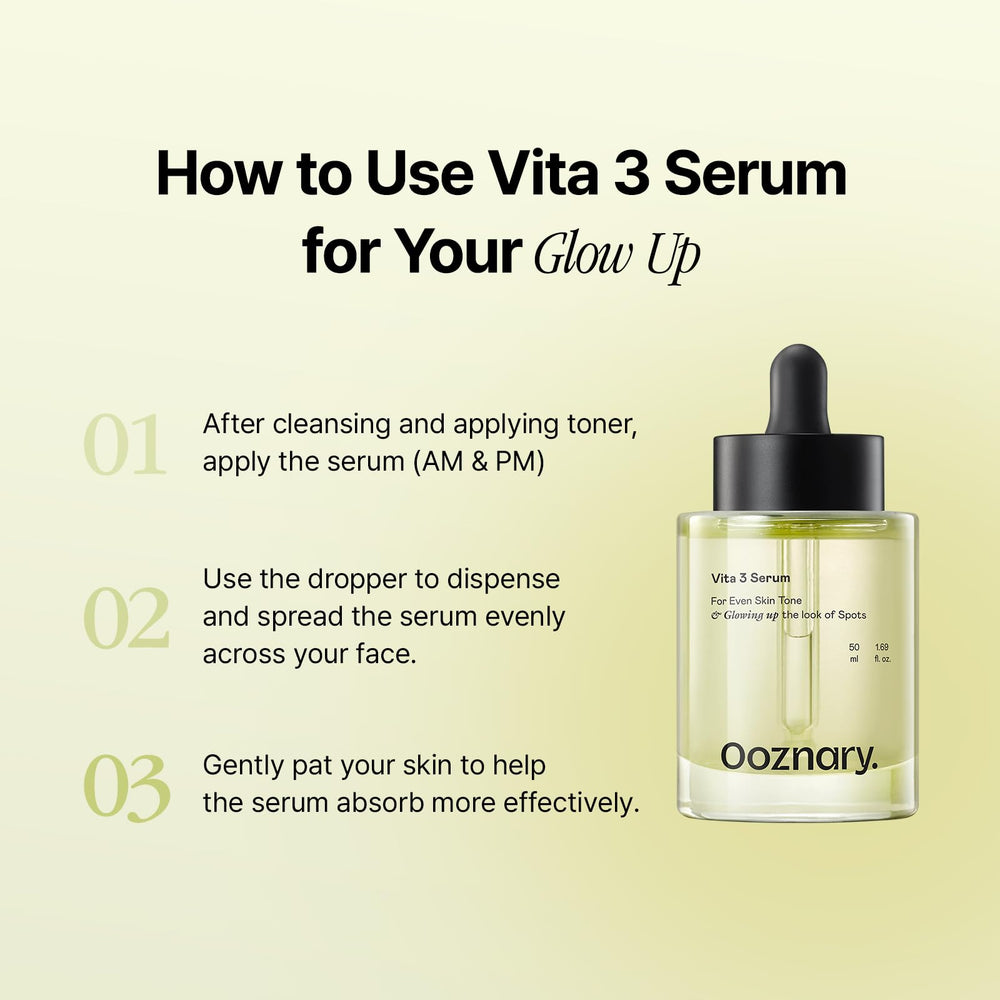 Compact OOZNARY Vita 3 Serum packaging for easy travel.