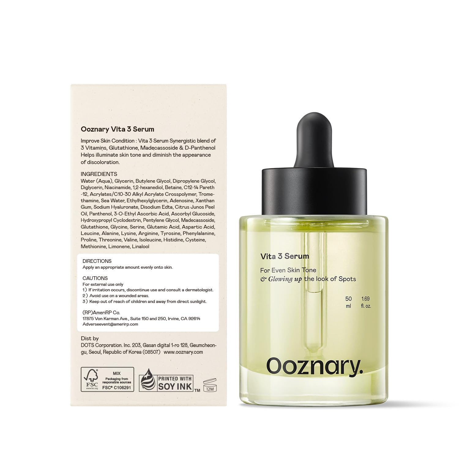 OOZNARY Vita 3 Serum routine setup in a morning skincare scene.