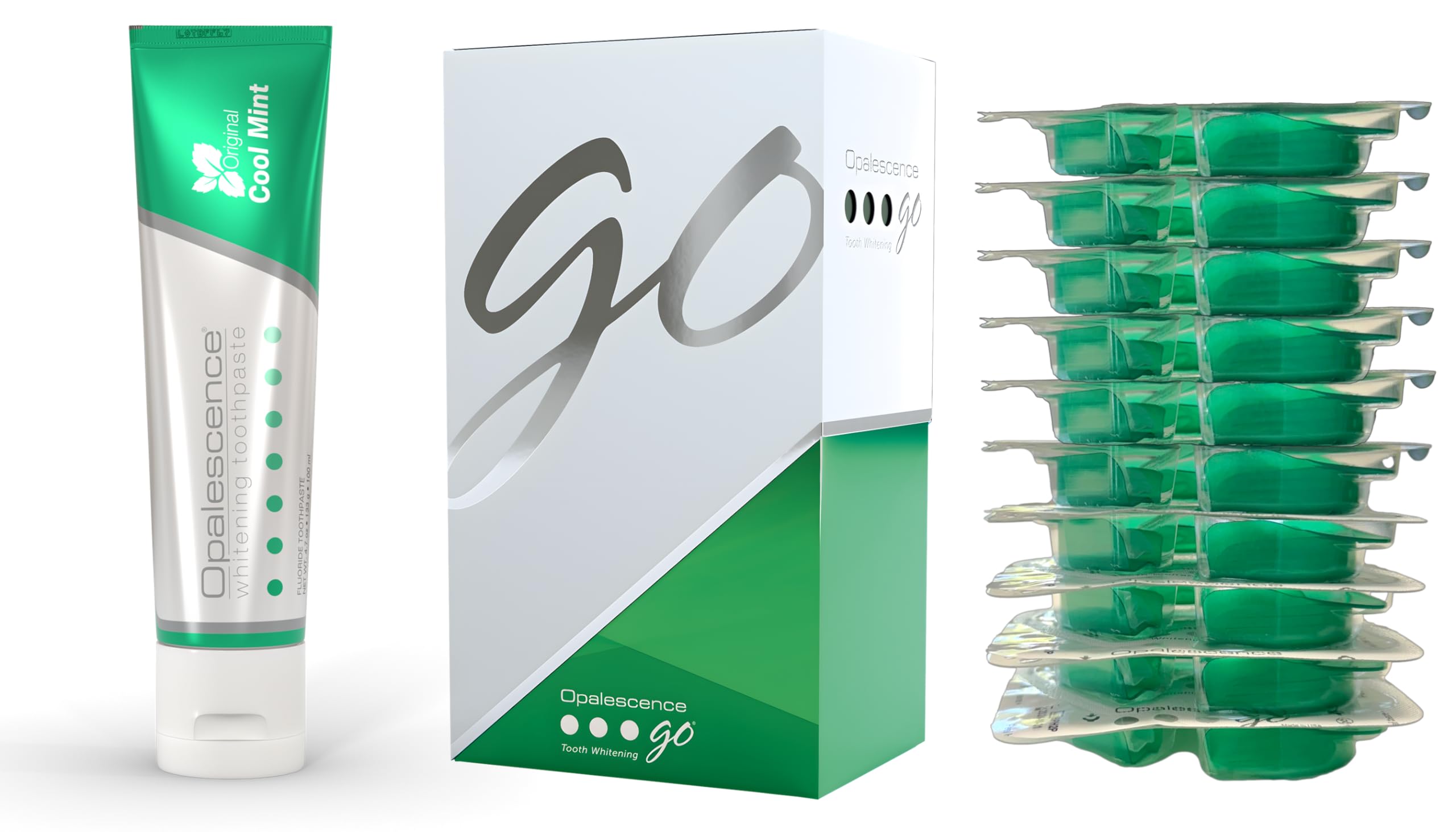 Opalescence GO prefilled trays closeup with a comfortable fit for at-home whitening.