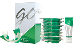 Opalescence GO box shows ready-to-use trays for seven at-home whitening sessions.