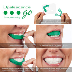 Opalescence GO trays with gel strips illustrate easy, mess-free whitening.