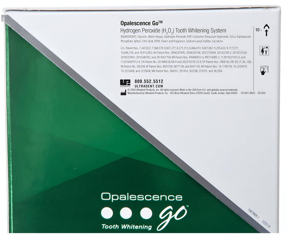 Opalescence Go USA-made badge on packaging, quality assurance.