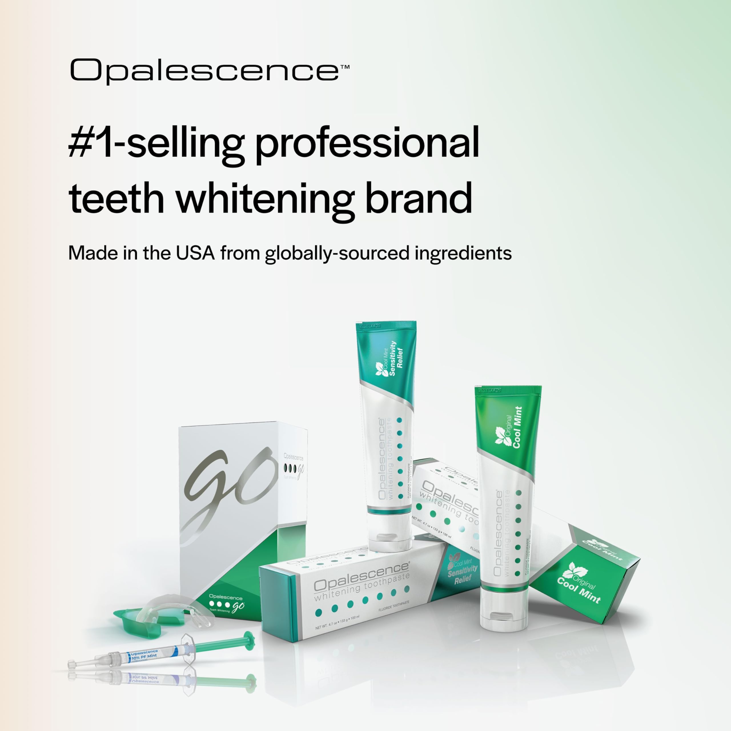 Opalescence toothpaste Cool Mint gluten-free and kosher formula highlighted on label