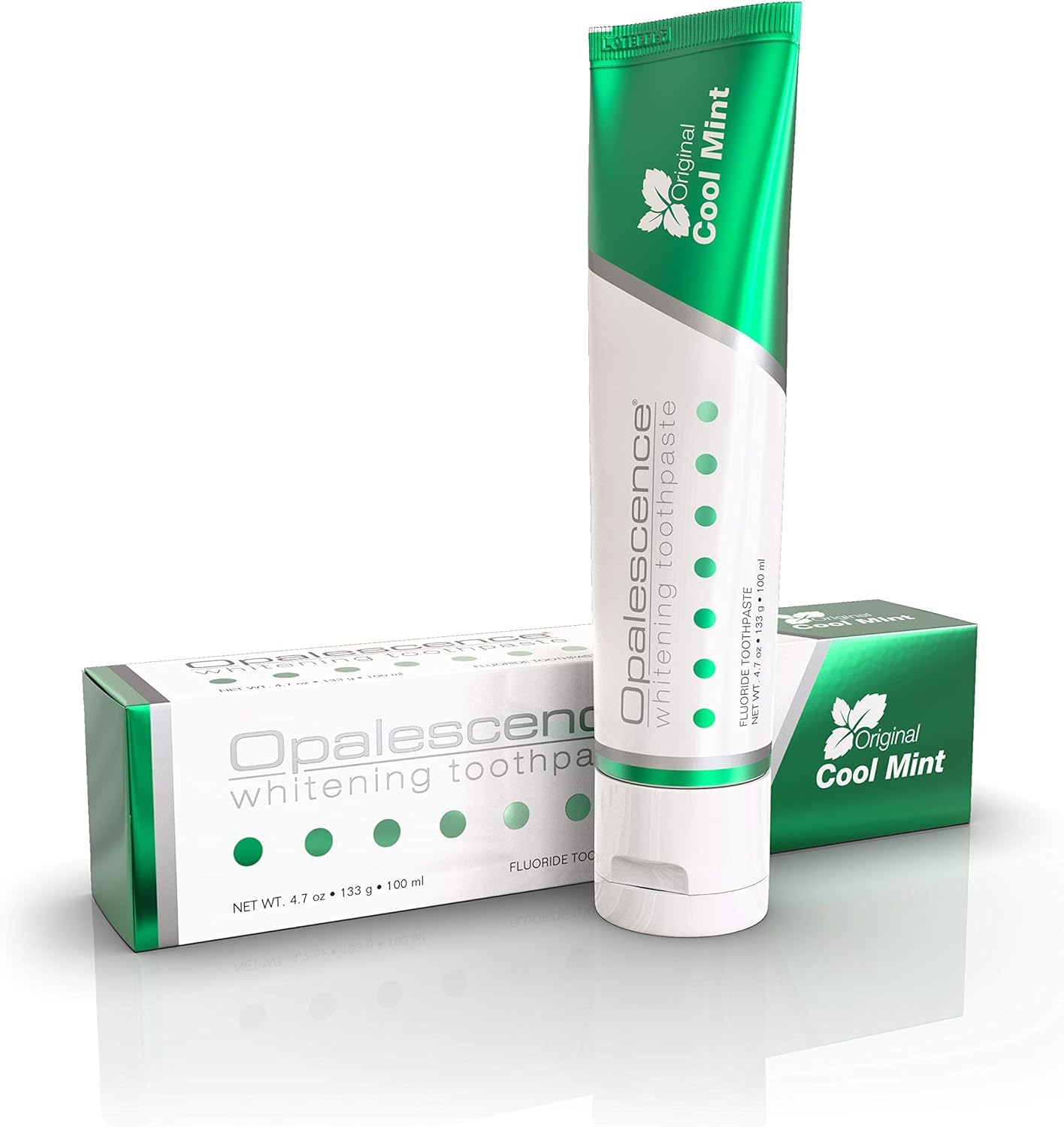 Opalescence toothpaste Cool Mint image conveys refreshing breath and stain reduction possibility