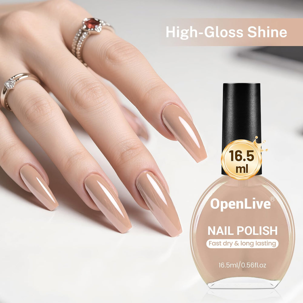 OpenLive nude pink polish displayed with high gloss shine for a vibrant look.