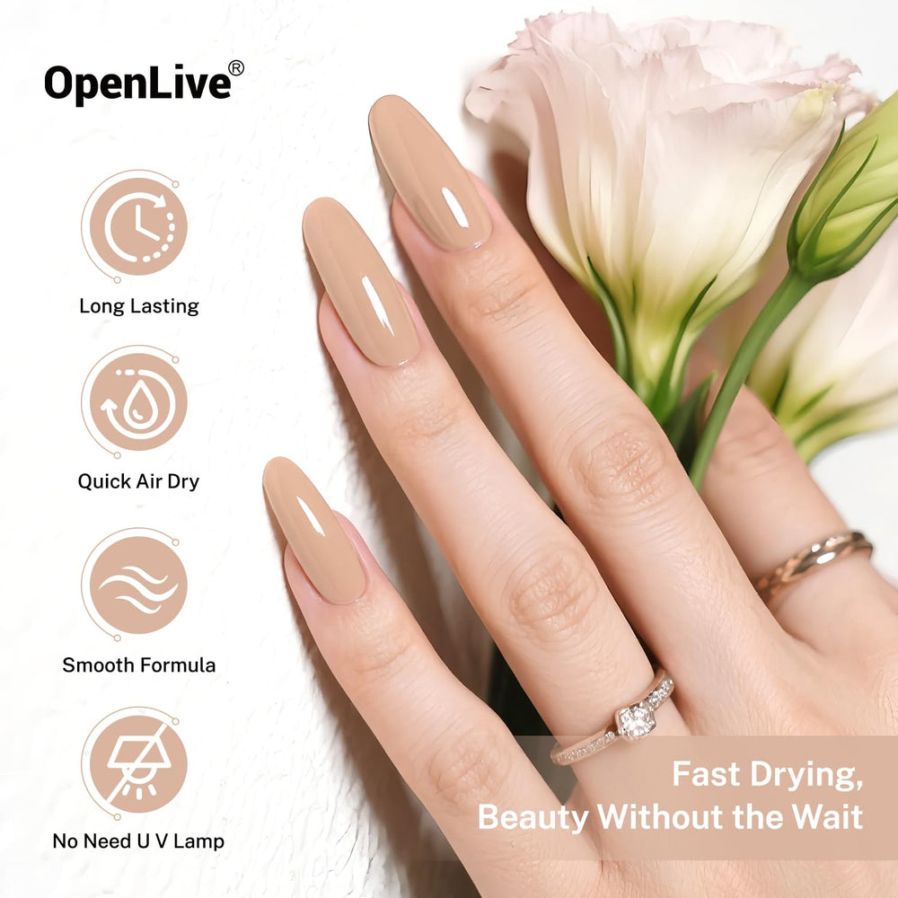 OpenLive quick-dry nude pink polish labeled for fast at-home use.