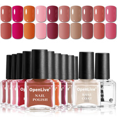 OpenLive Rose Nail Polish Set bottles with base and top coat for easy at-home manicures