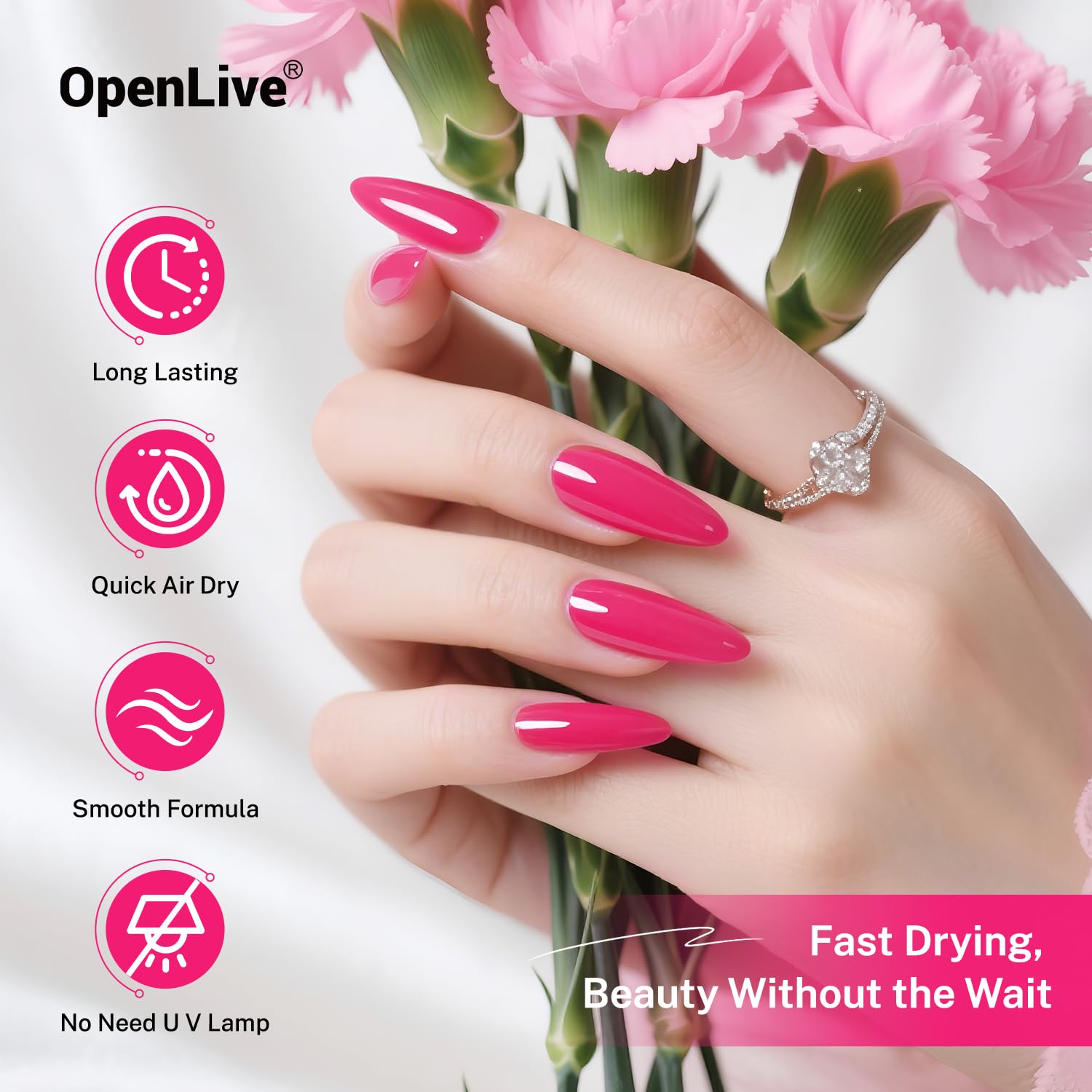 OpenLive Rose Pink air-drying process captured in seconds for quick results.