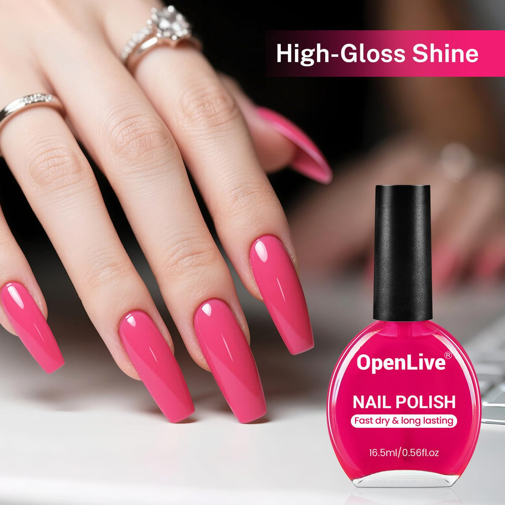 OpenLive Rose Pink on nails with high shine and vibrant color.