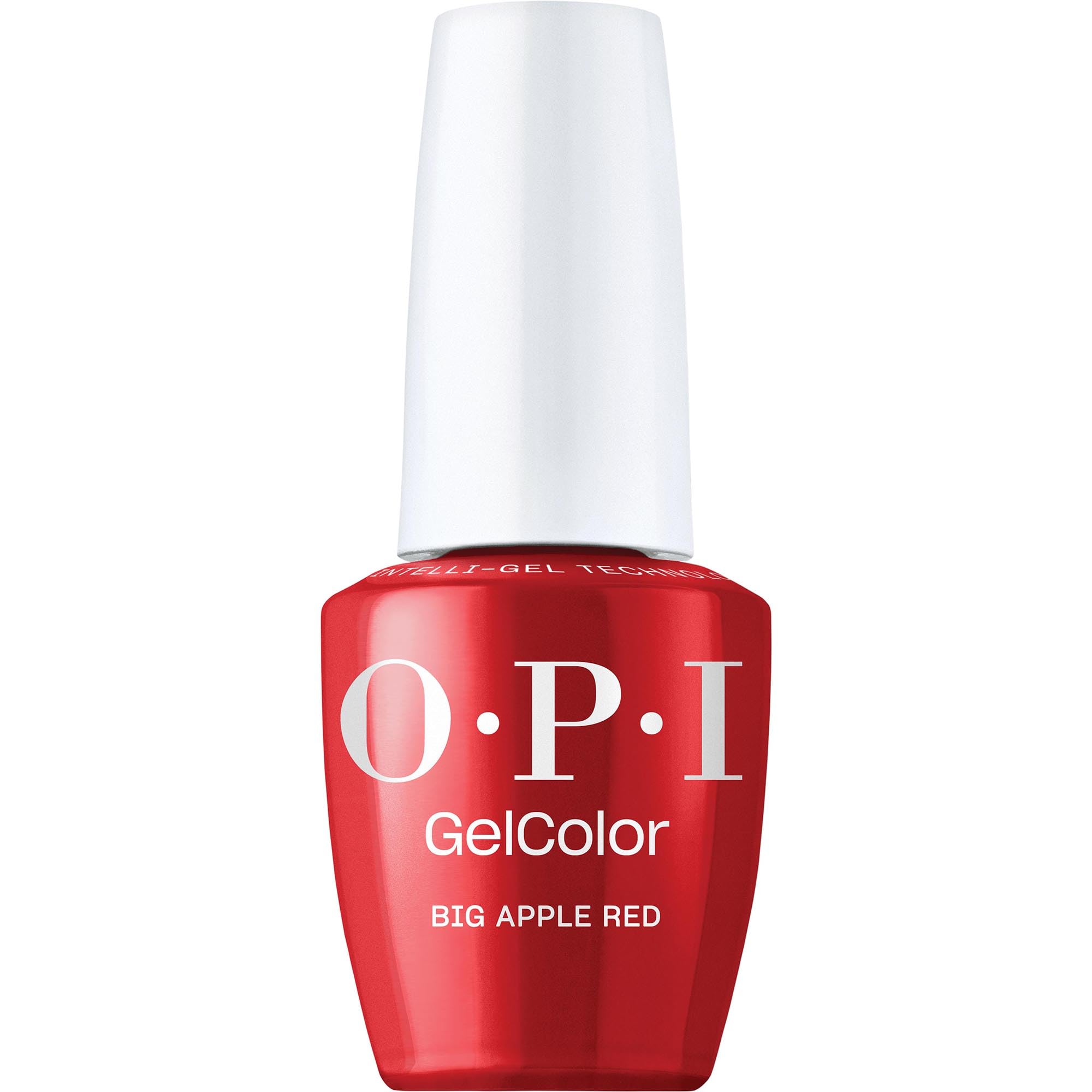 OPI GelColor Big Apple Red bottle front with vibrant red crème and high-gloss finish.