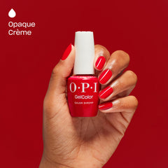 OPI GelColor Cajun Shrimp nails during application for long-lasting color