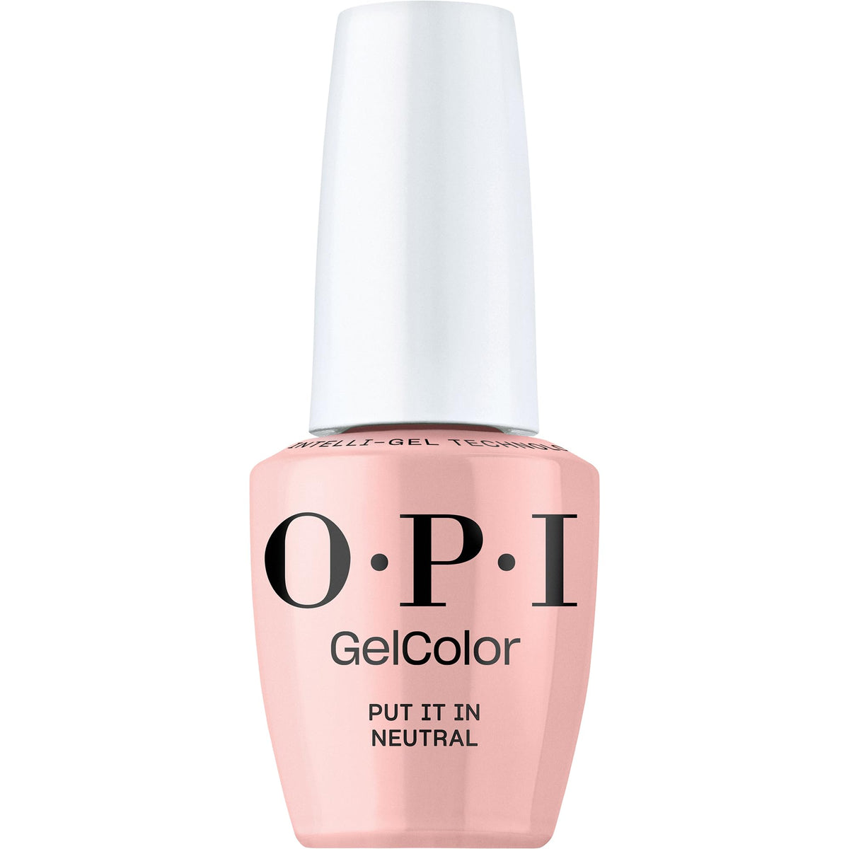 OPI GelColor Put It in Neutral bottle-front view showcases a soft nude shade for lasting elegance.