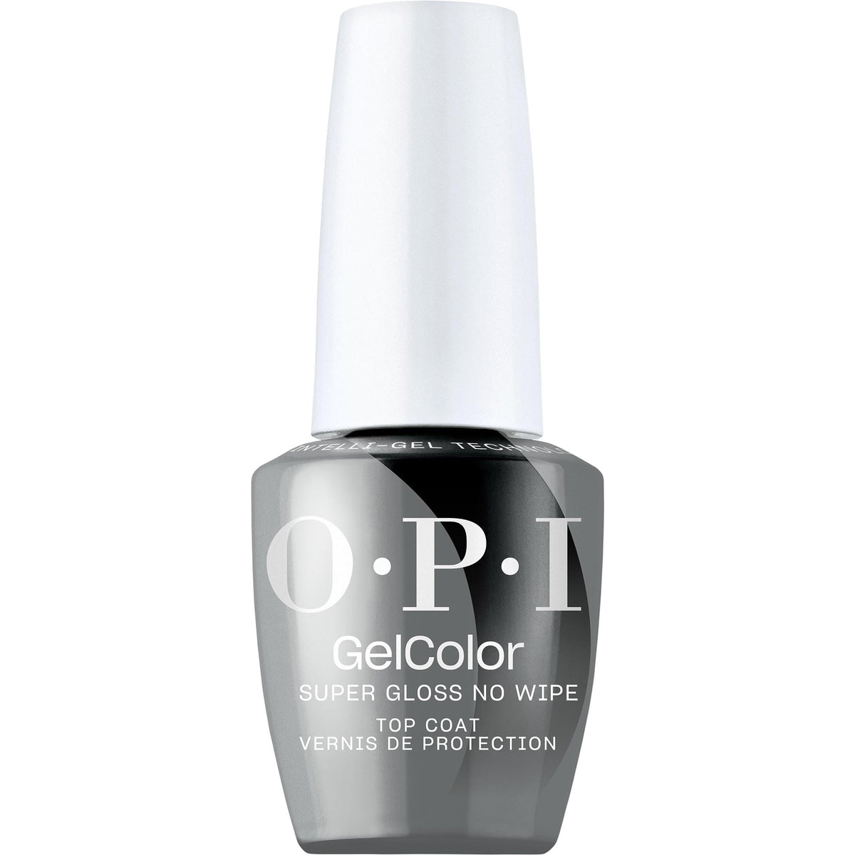 OPI GelColor Super Gloss No-Wipe Top Coat bottle showcases high shine and durable color protection