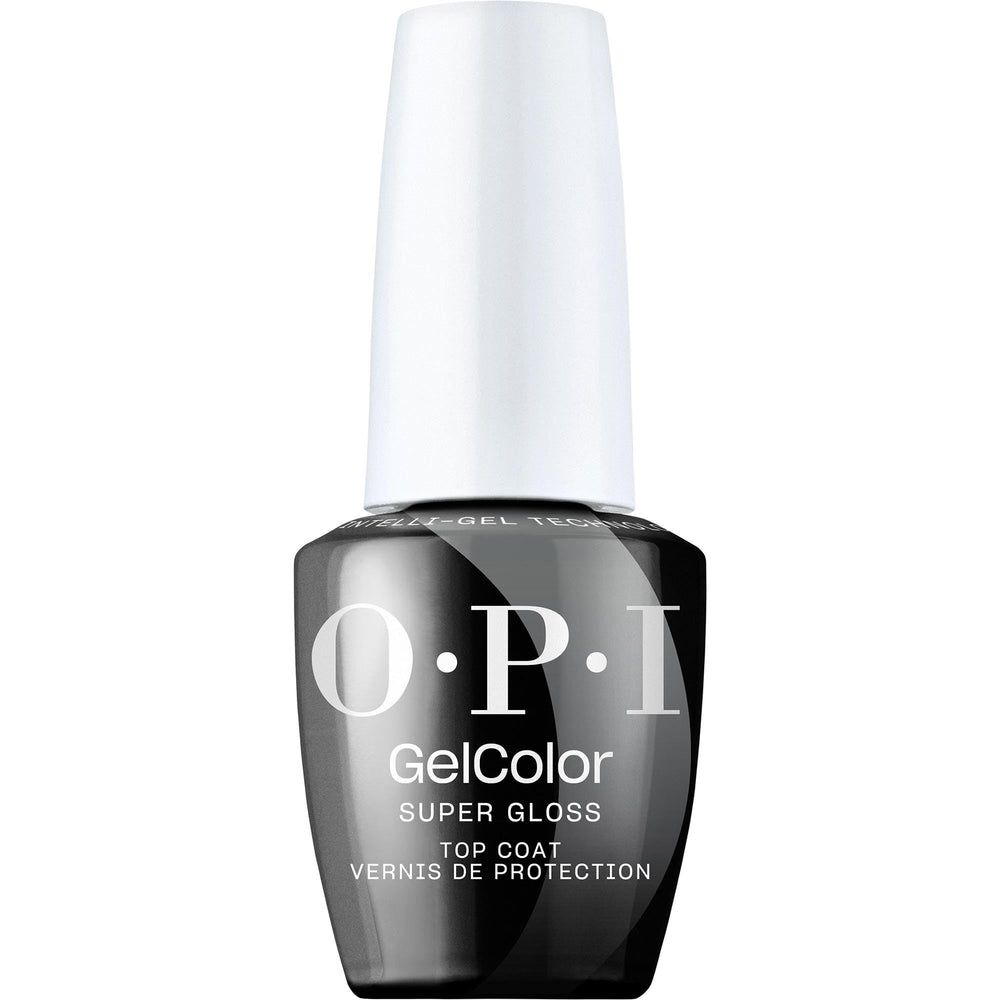 OPI GelColor Super Gloss Top Coat bottle delivering high shine finish.