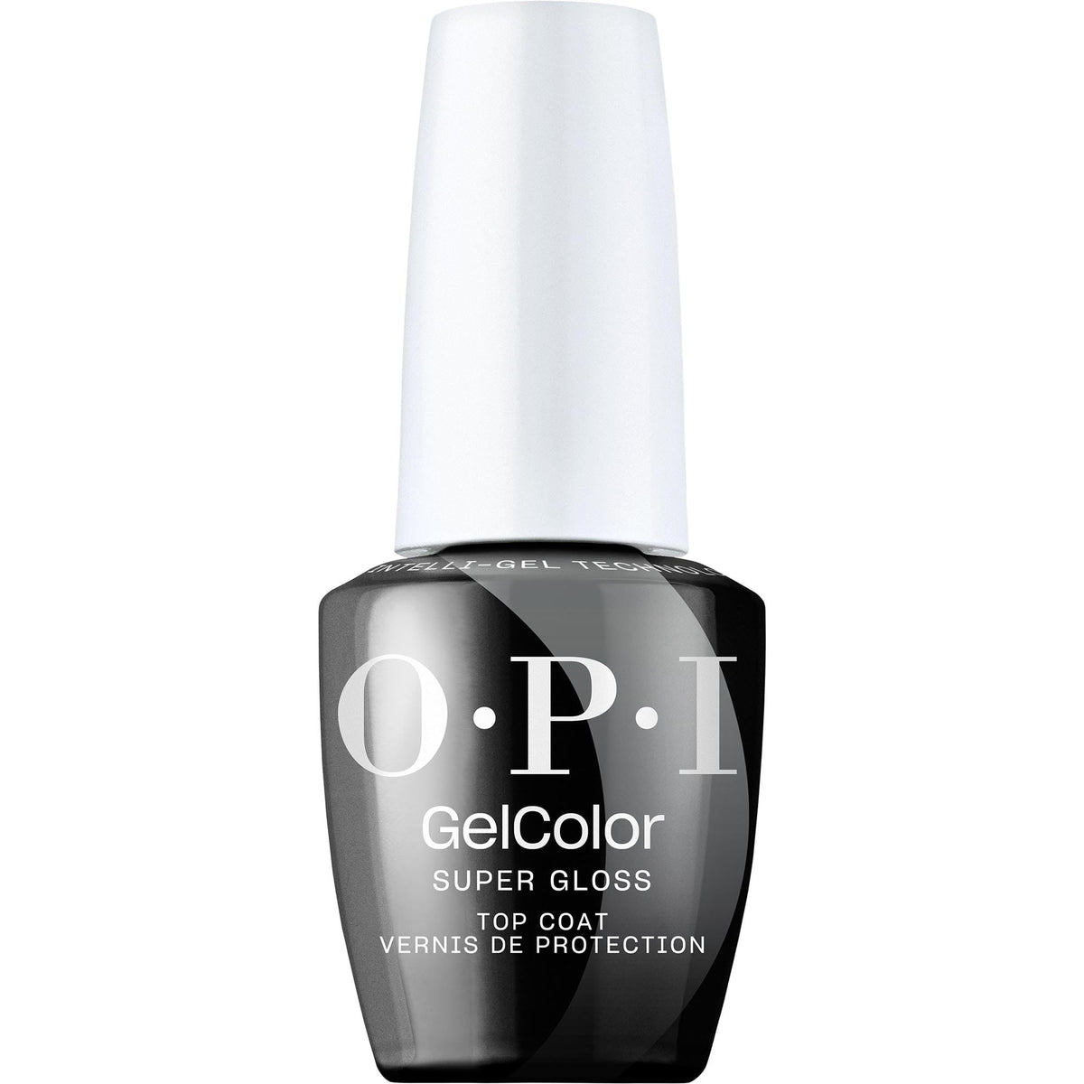 OPI GelColor Super Gloss Top Coat bottle delivering high shine finish.
