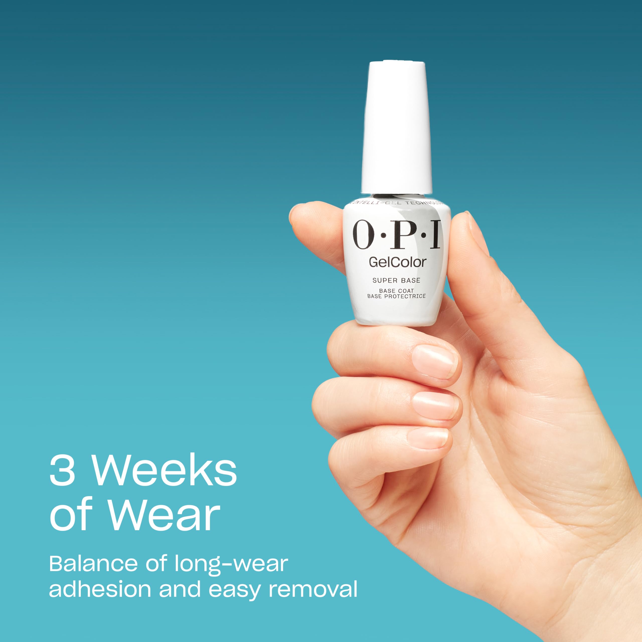 OPI GelColor nails with glossy finish after base coat application.