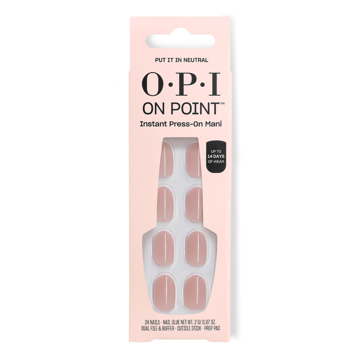 OPI On Point Put It In Neutral nail set with 24 tips for a seamless fit.