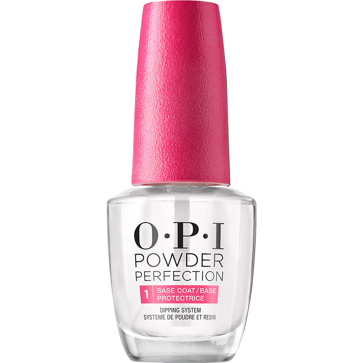 OPI Powder Perfection base coat bottle demonstrates clear base application and adhesion