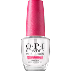 OPI Powder Perfection base coat bottle demonstrates clear base application and adhesion