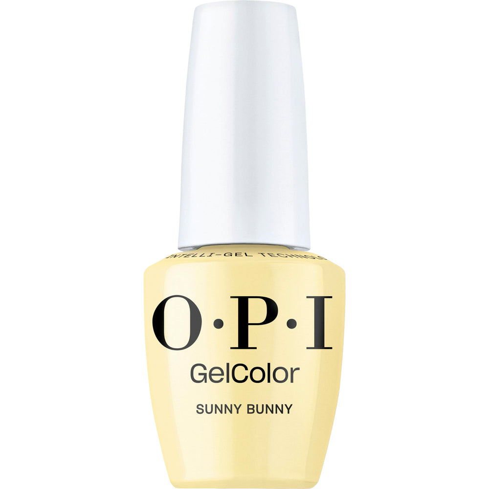 OPI Sunny Bunny bottle front shows creamy yellow gel for spring nails.
