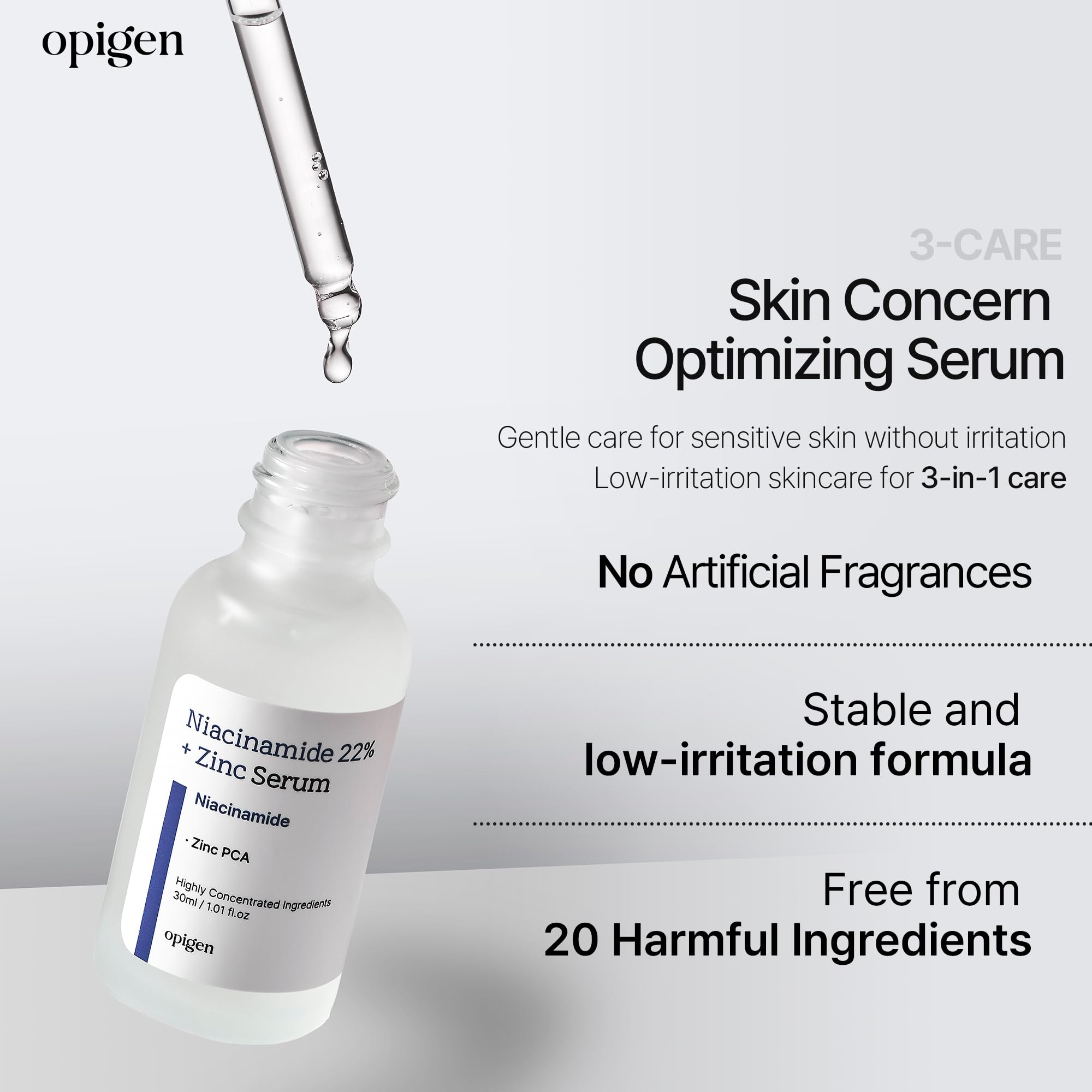 Opigen Niacinamide 22 percent serum dropper dispenses hydration