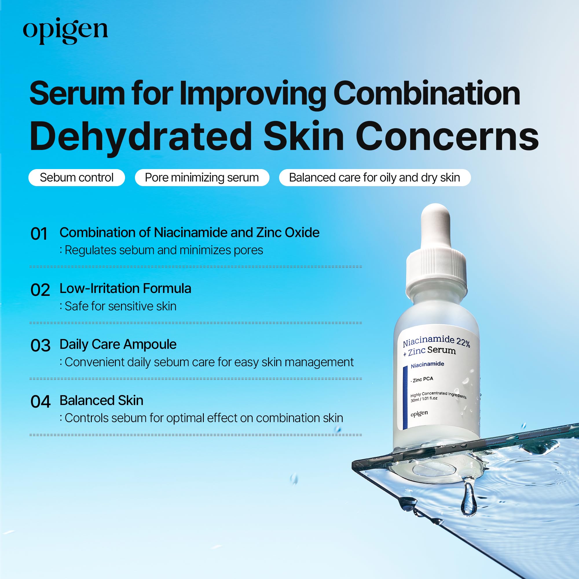 Opigen Niacinamide 22 percent serum on face for daily balance