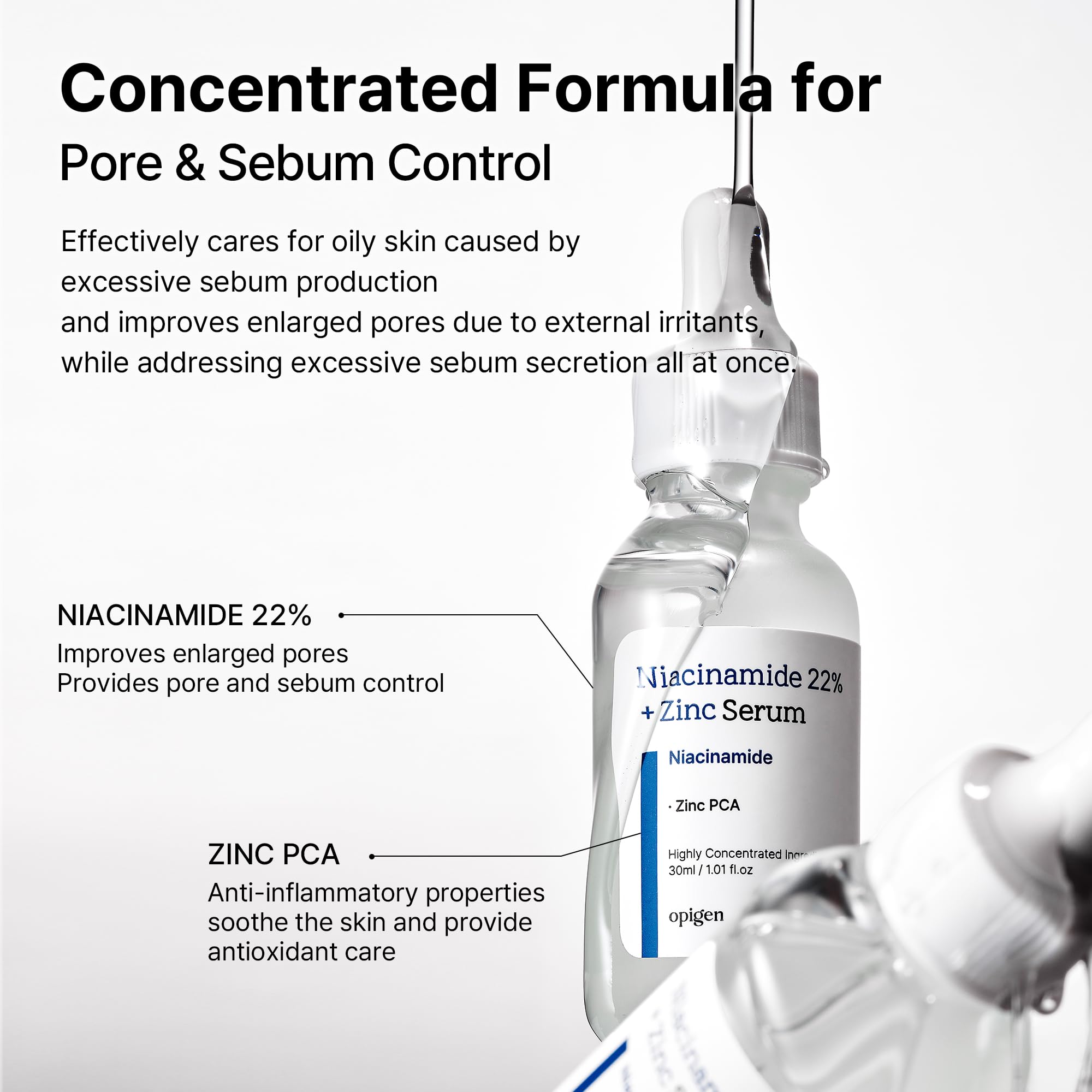 Opigen Niacinamide 22 percent serum shown in a calm bathroom routine