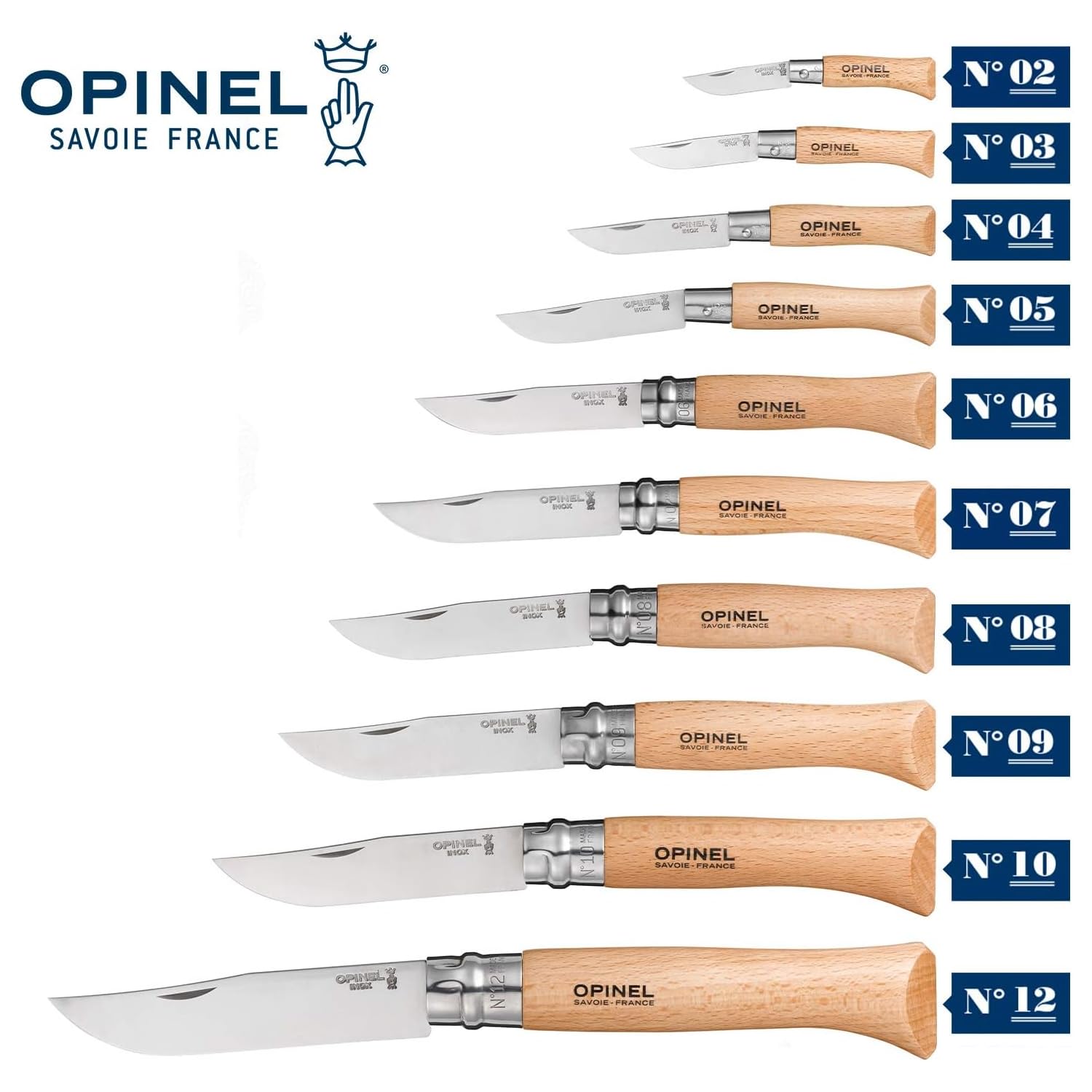 Opinel No. 08 INOX with beech handle showing natural wood grain