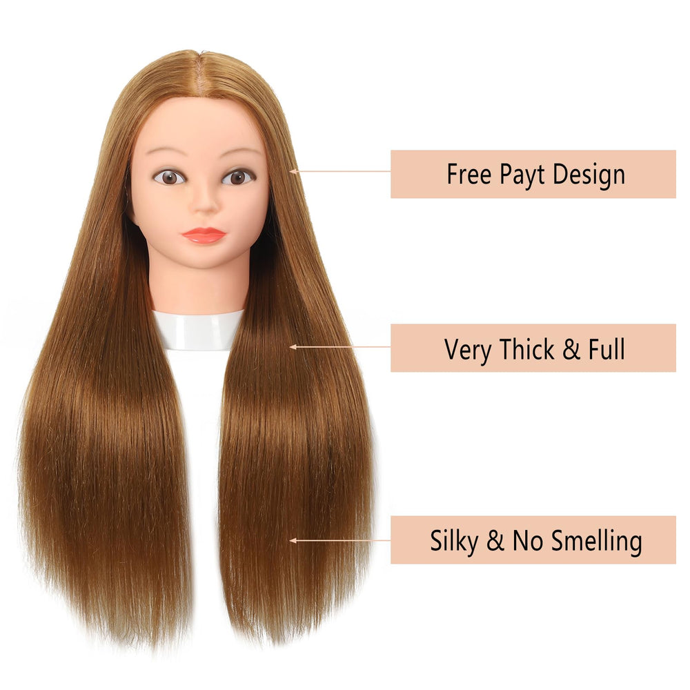 Opini mannequin head showcasing 27 light brown color for natural-looking demos.